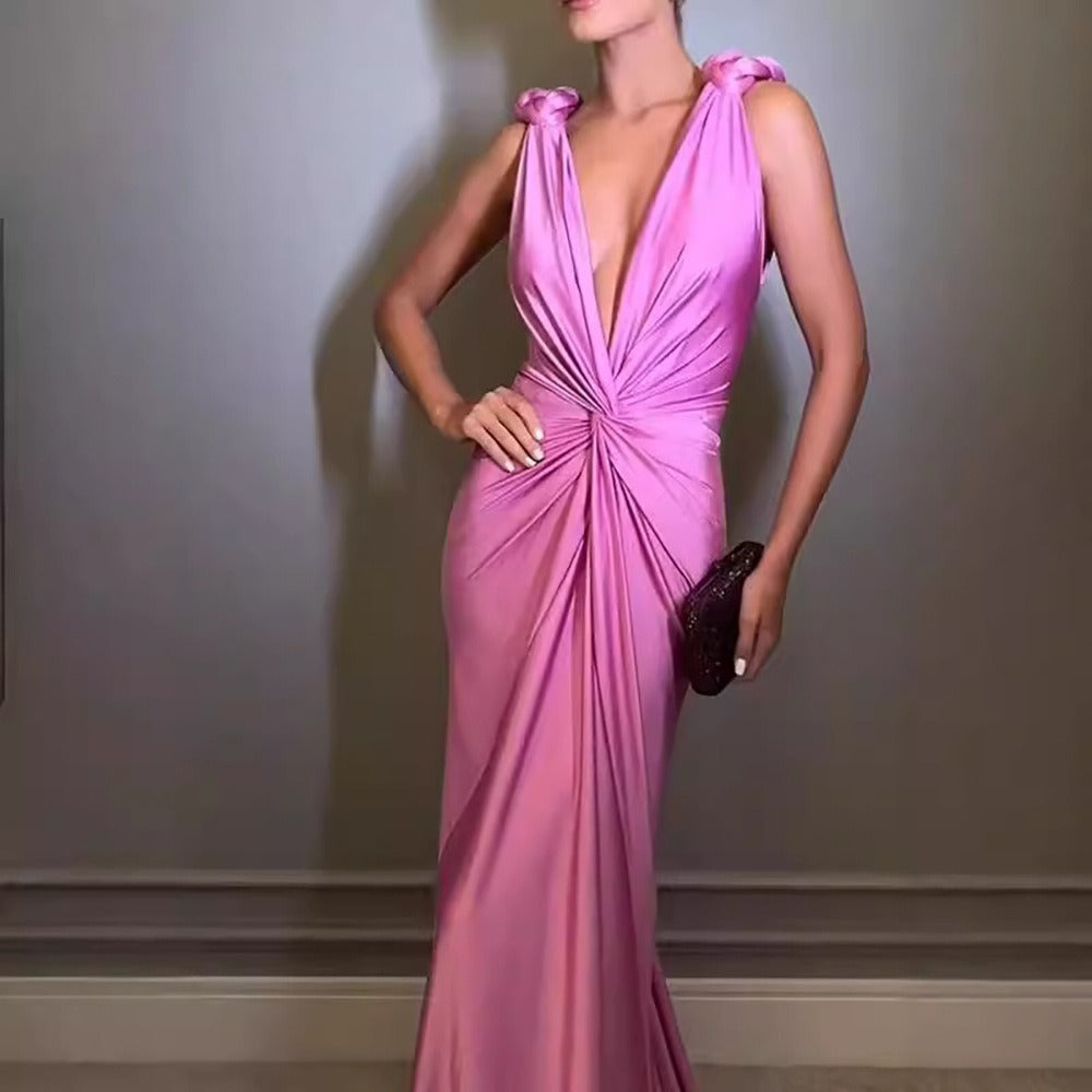 Sexy V-neck sleeveless backless slim fit long dress