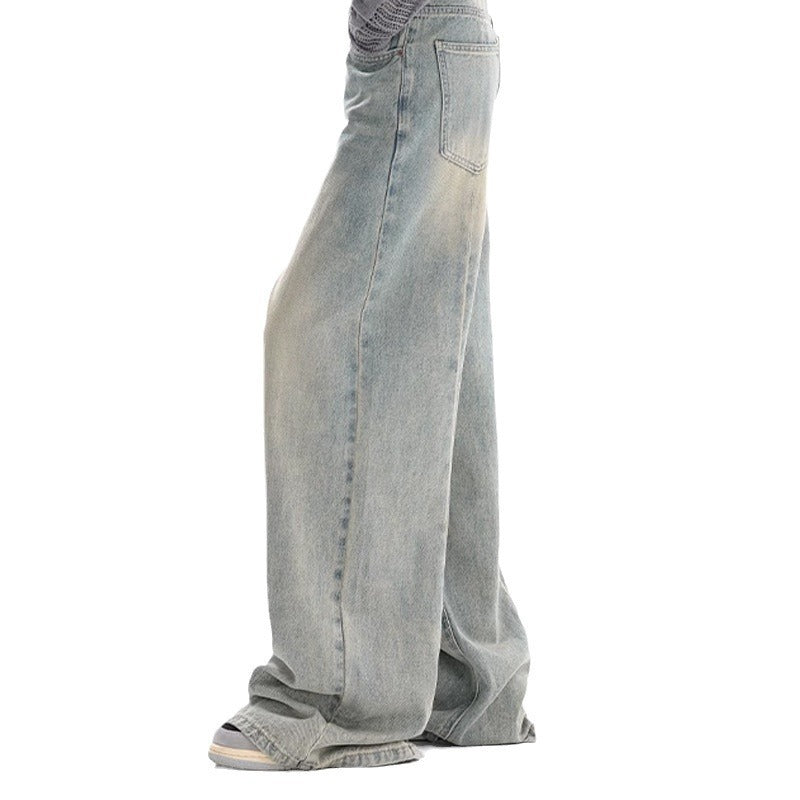 Retro Denim American Style Loose Slimming Mop Wide Leg Pants