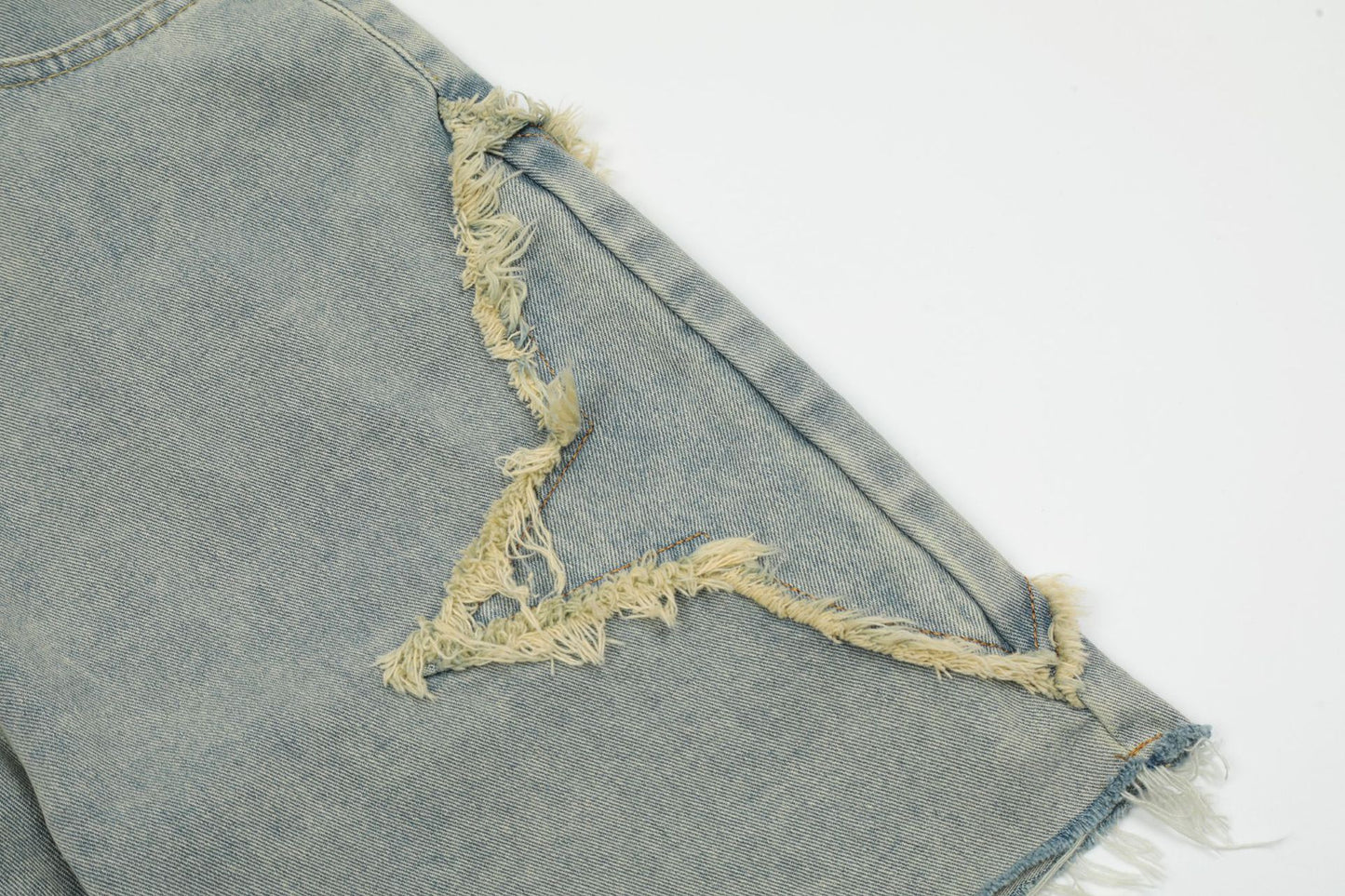 Sharpened And Washed Denim Shorts With Torn Holes