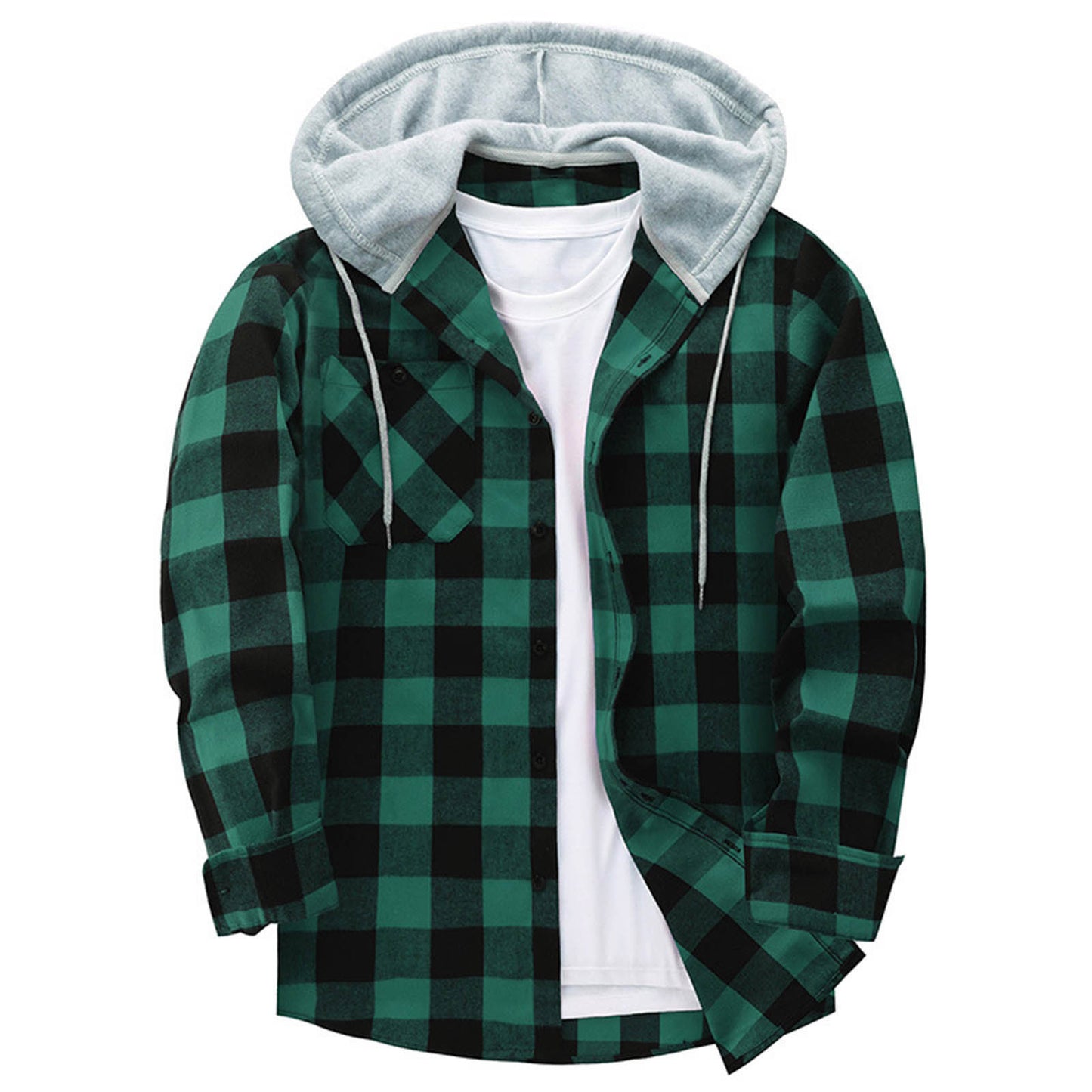 Hooded Plaid Shirt Men's Casual