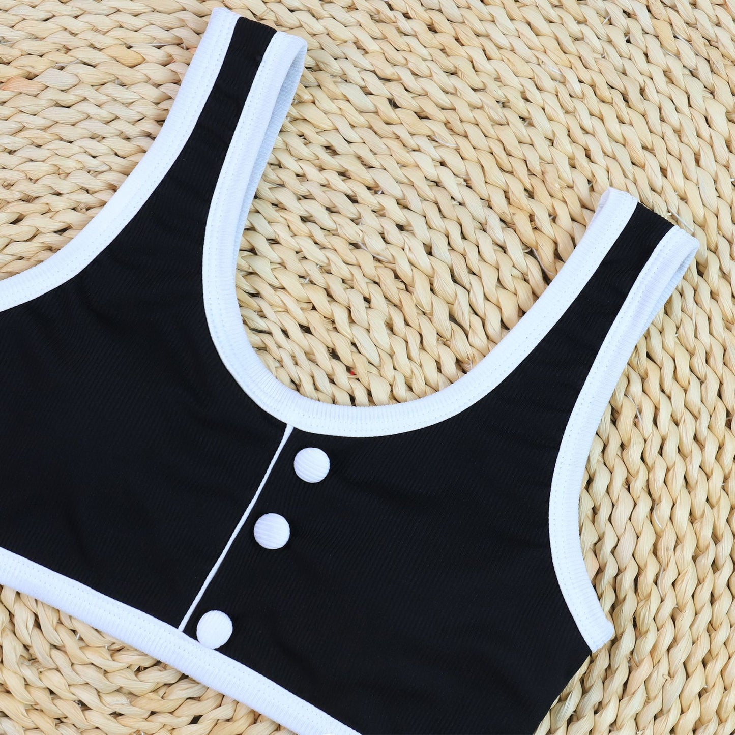 Sexy Black And White Color Matching High Waist Split Bikini Swimsuit