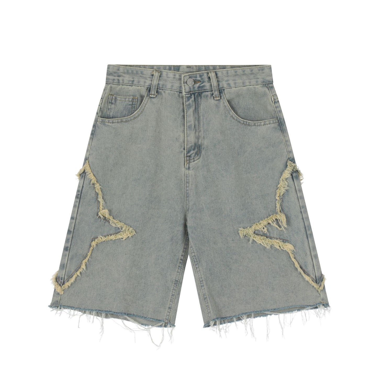 Sharpened And Washed Denim Shorts With Torn Holes