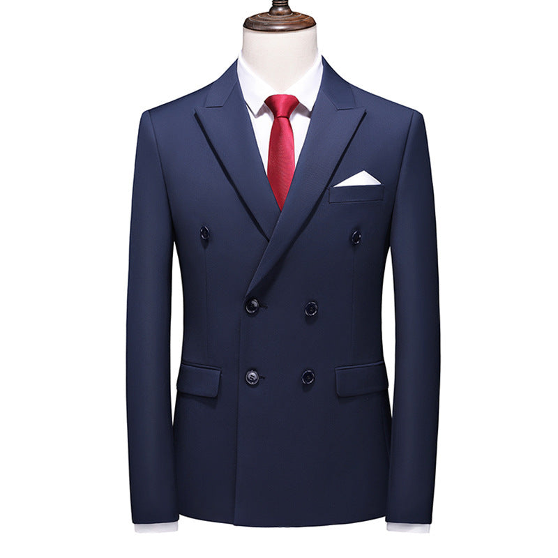 Men's Slim-fit Solid Color Double-row Two-button Suit