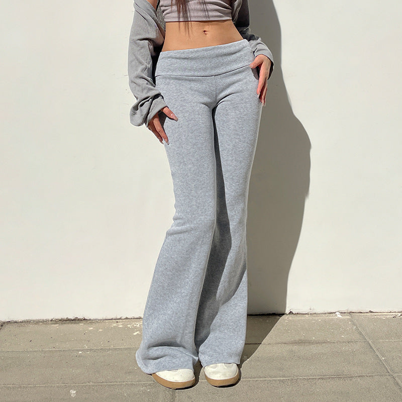 Women's Solid Color Knitted Elastic High Waist Casual Sports Trousers