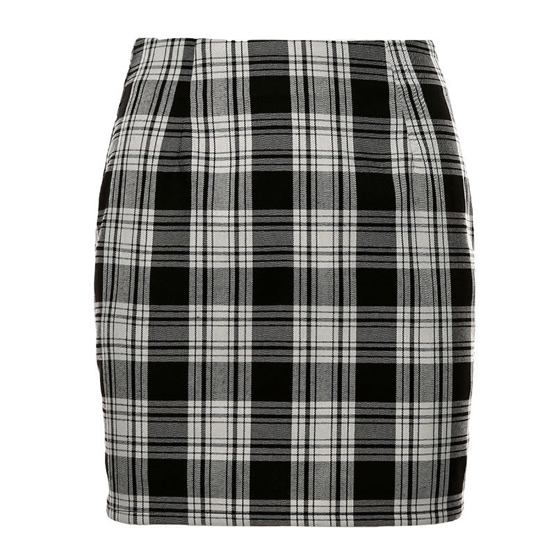 Plaid sexy bag hip skirt