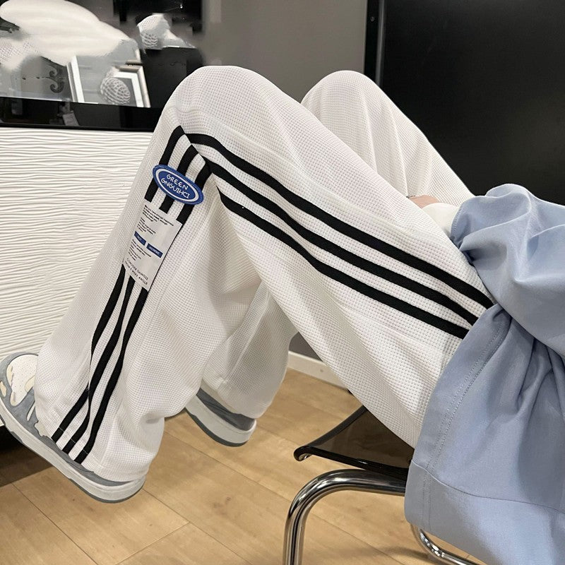 Summer Thin Striped Sweatpants Loose Straight