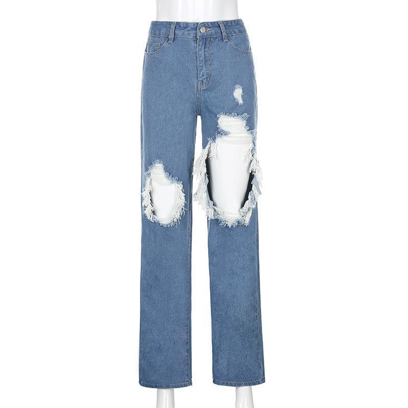 Ripped High Waist Washed Distressed Jeans