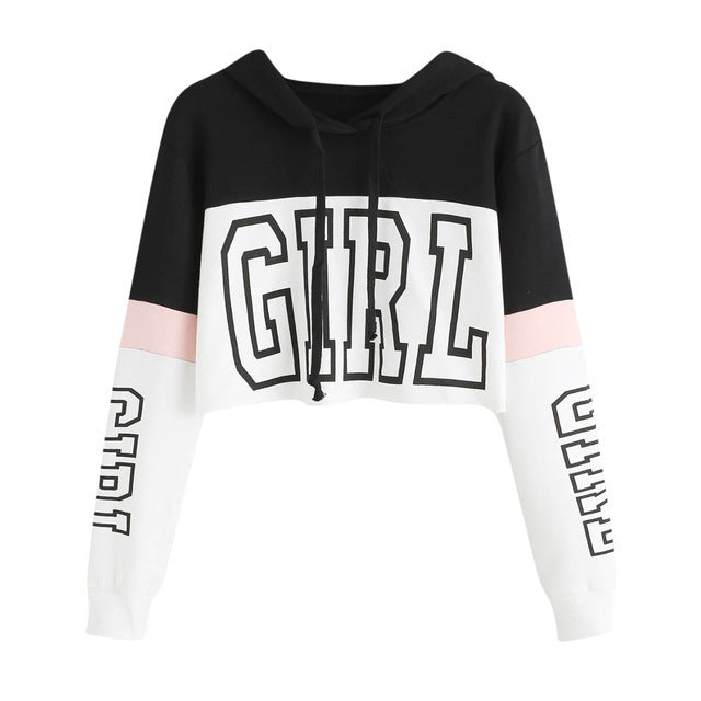 Crop Top Hoodie  Sweatshirt Hoodies Women Patchwork Lett