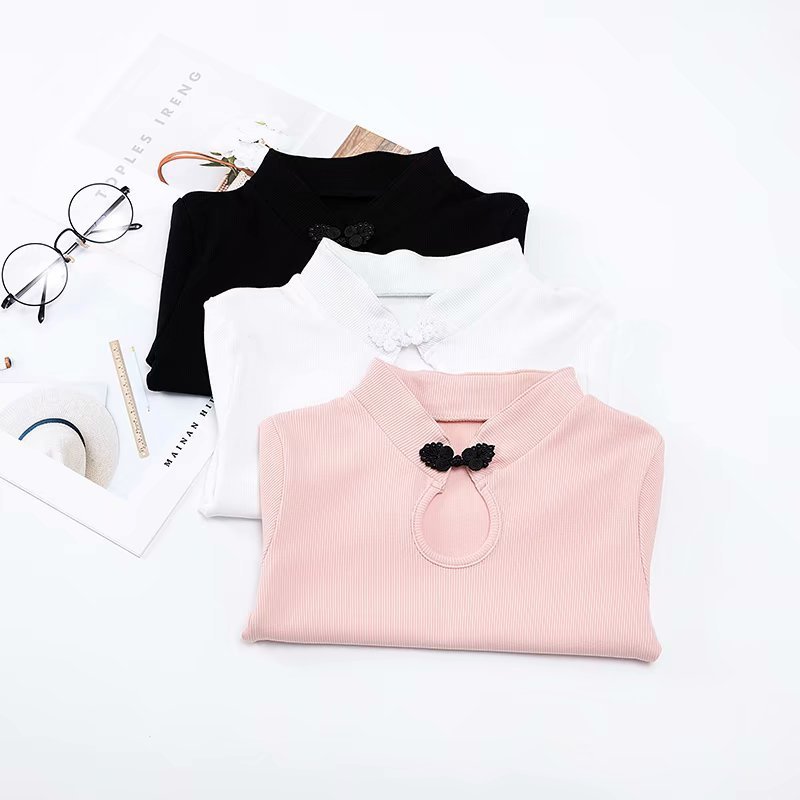 Chinese Style Retro Disc Button Slim Cropped Short-Sleeved Shirt Tight-Fitting High-Waist T-shirt