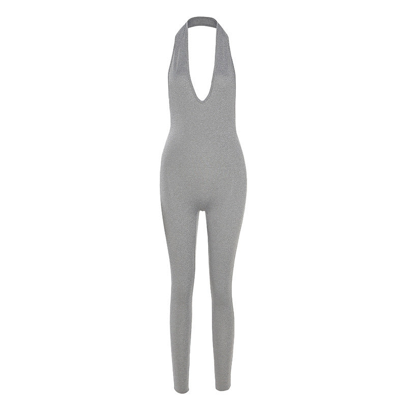 New Women's Sexy Halter Hanging Neck V-Neck Hip-Lifting Sports Jumpsuit