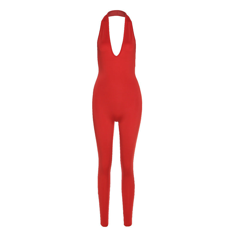 New Women's Sexy Halter Hanging Neck V-Neck Hip-Lifting Sports Jumpsuit