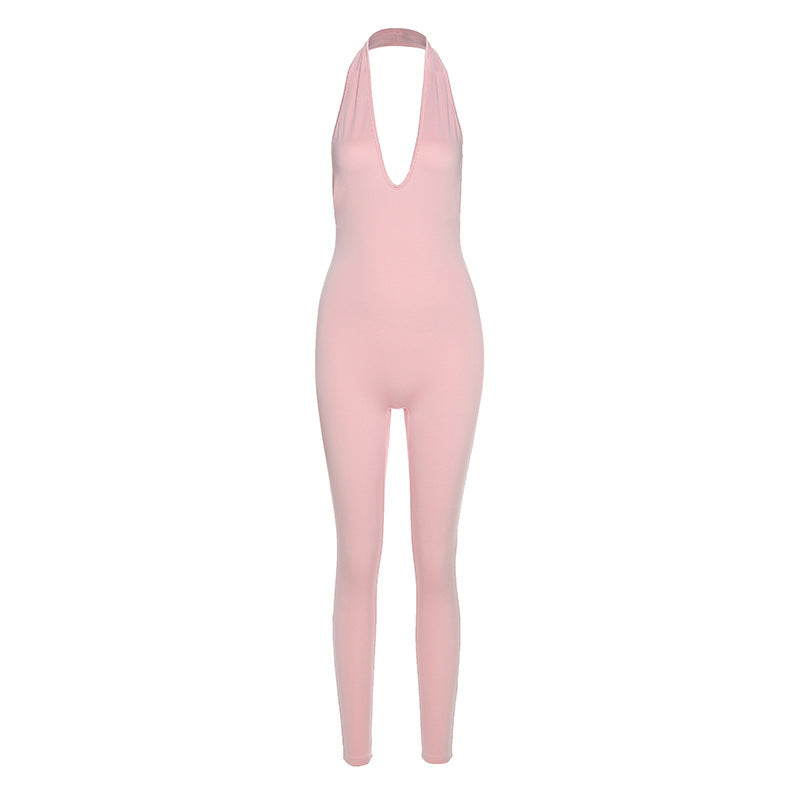 New Women's Sexy Halter Hanging Neck V-Neck Hip-Lifting Sports Jumpsuit