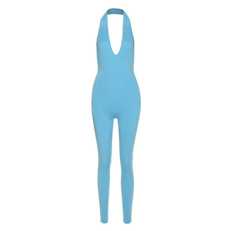 New Women's Sexy Halter Hanging Neck V-Neck Hip-Lifting Sports Jumpsuit