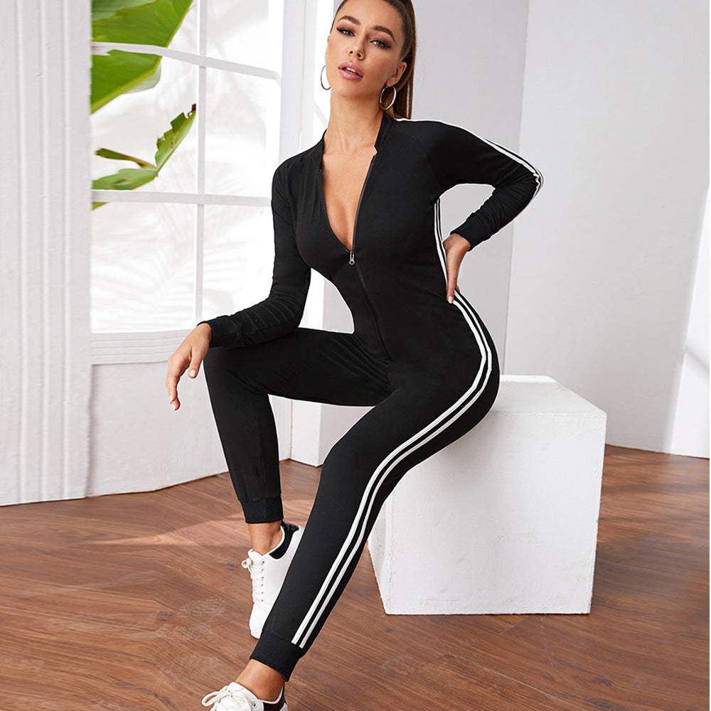 Fleece Jumpsuit Women's Long-sleeved Zipper Leisure Sports Fitness Suit Running Self-cultivation Yoga Wear