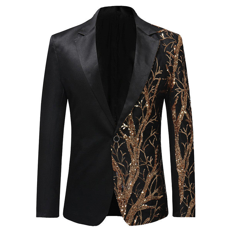 Colorblock Sequined Long-sleeved Emcee Casual Suit