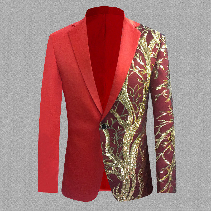 Colorblock Sequined Long-sleeved Emcee Casual Suit