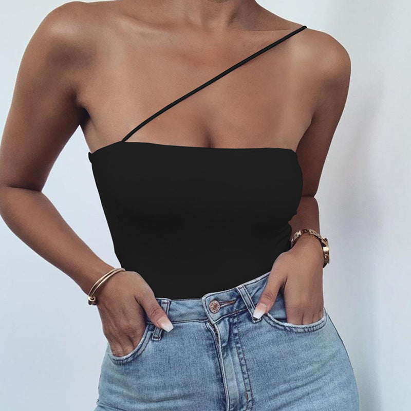 Slim Tube Top Type Jumpsuit Women's Oblique Shoulder Sling