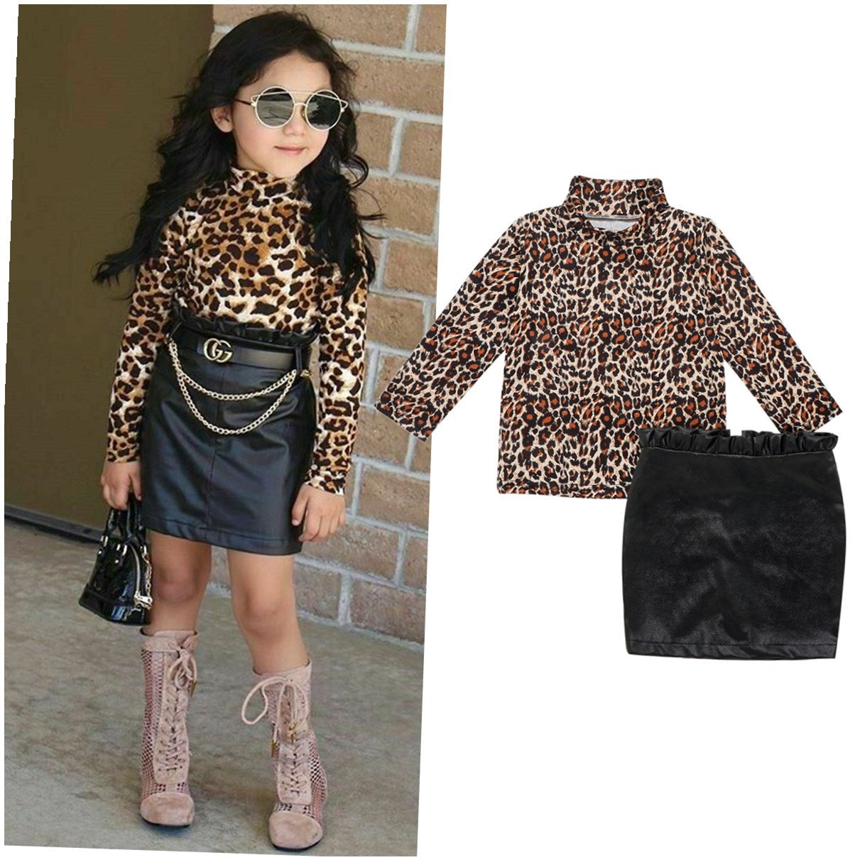 Children's Clothes Girls Leopard Print Long Sleeve Shirt