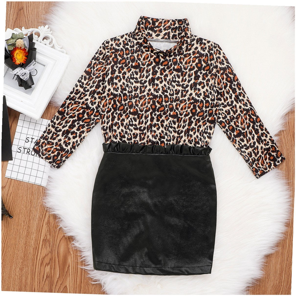 Children's Clothes Girls Leopard Print Long Sleeve Shirt