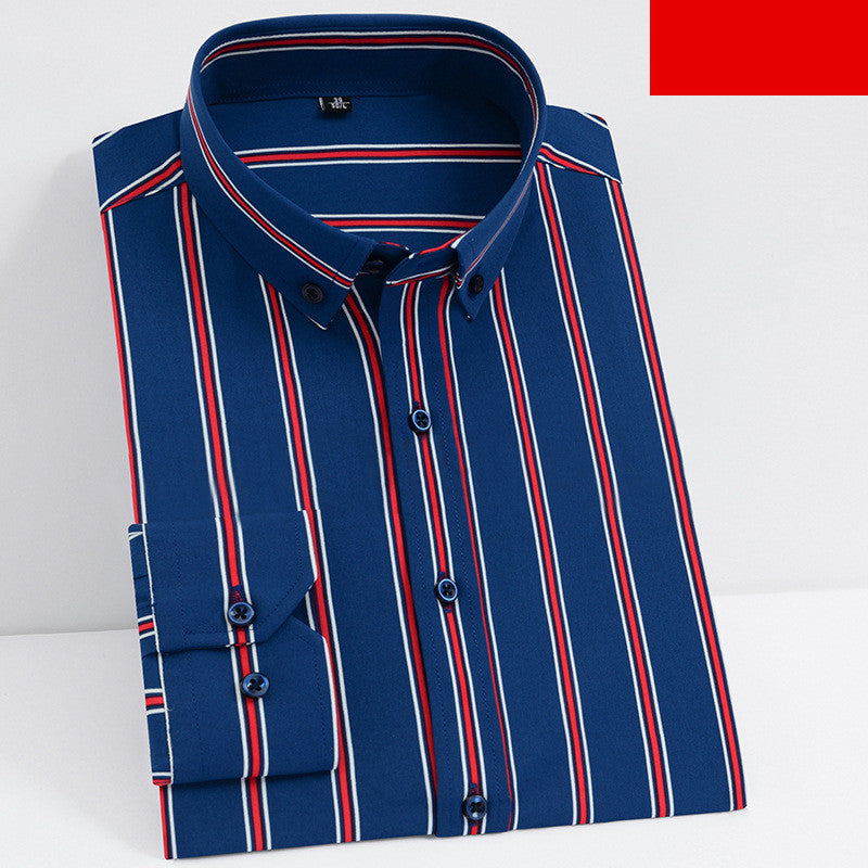 New Stretch Long Sleeved Shirt Men's Striped Shirt Suit Bottoming Shirt