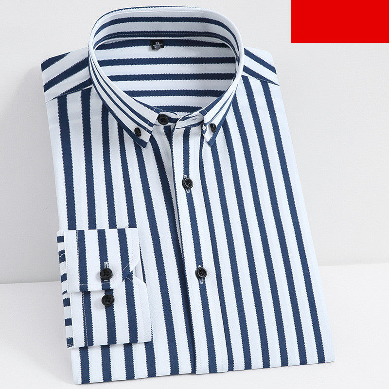 New Stretch Long Sleeved Shirt Men's Striped Shirt Suit Bottoming Shirt