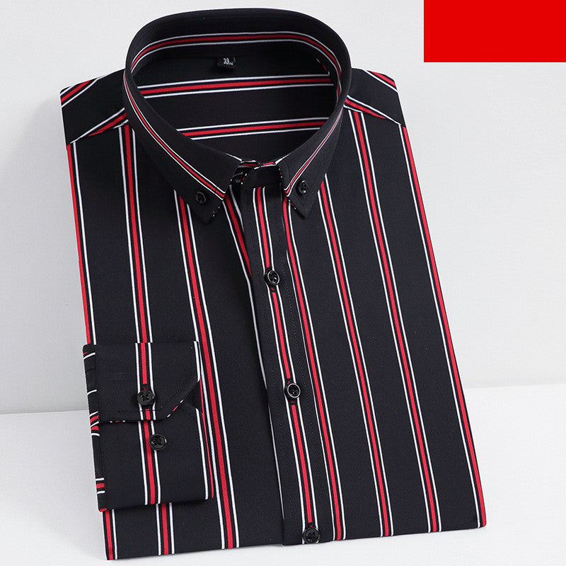 New Stretch Long Sleeved Shirt Men's Striped Shirt Suit Bottoming Shirt