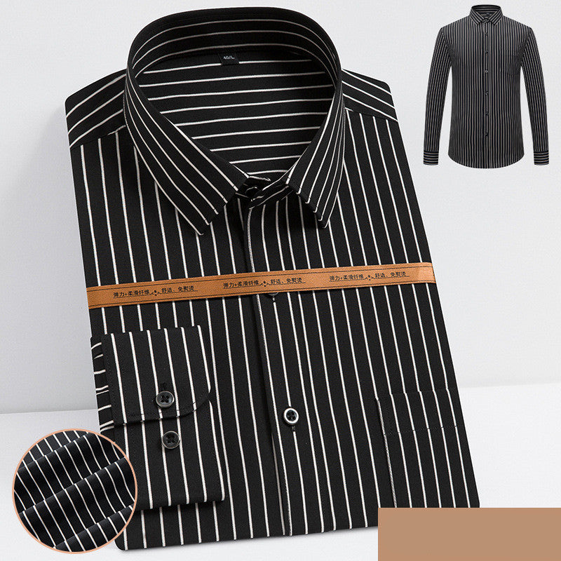 New Stretch Long Sleeved Shirt Men's Striped Shirt Suit Bottoming Shirt