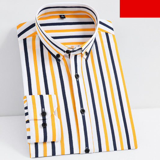 New Stretch Long Sleeved Shirt Men's Striped Shirt Suit Bottoming Shirt