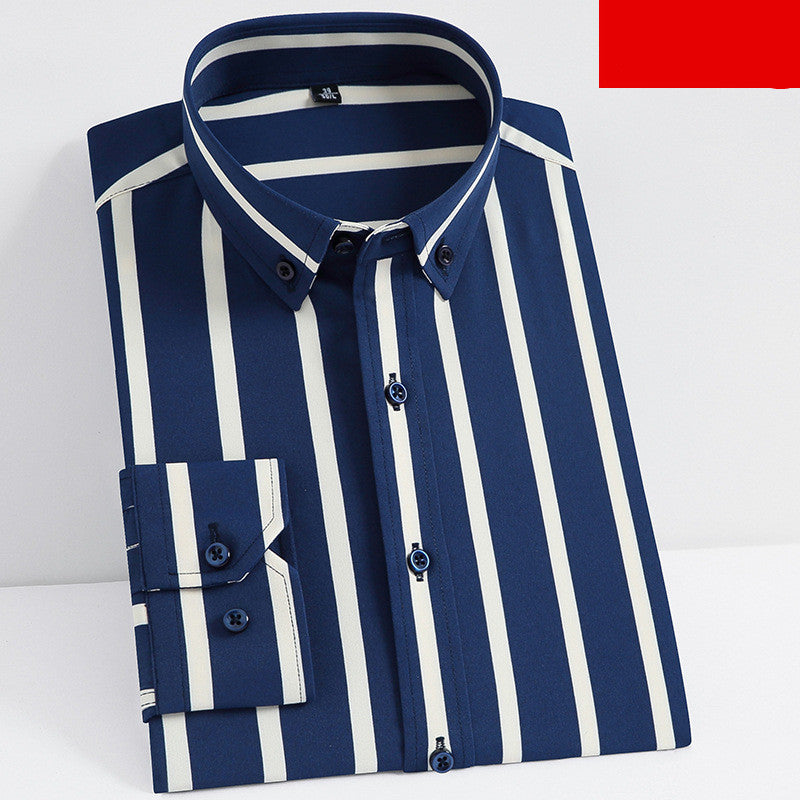 New Stretch Long Sleeved Shirt Men's Striped Shirt Suit Bottoming Shirt