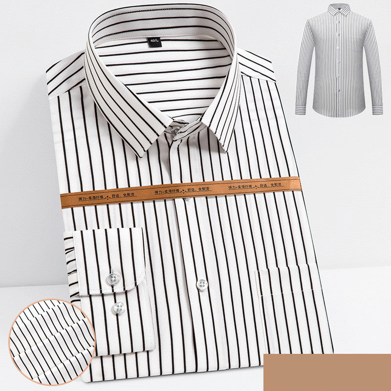 New Stretch Long Sleeved Shirt Men's Striped Shirt Suit Bottoming Shirt