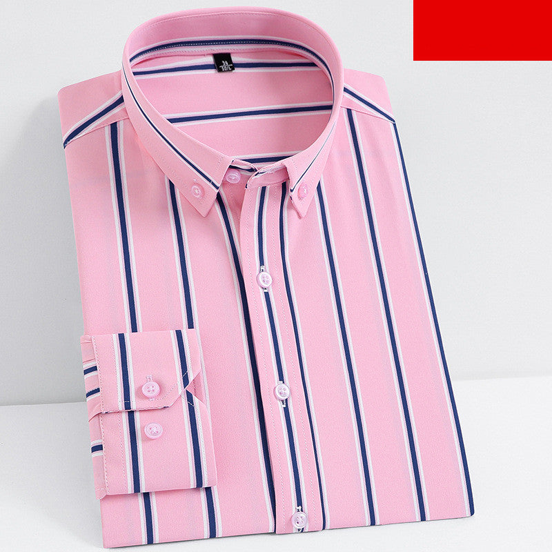 New Stretch Long Sleeved Shirt Men's Striped Shirt Suit Bottoming Shirt