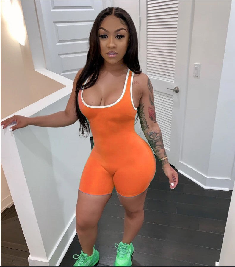 Women's Sexy Solid Color Casual Sports Vest Jumpsuit