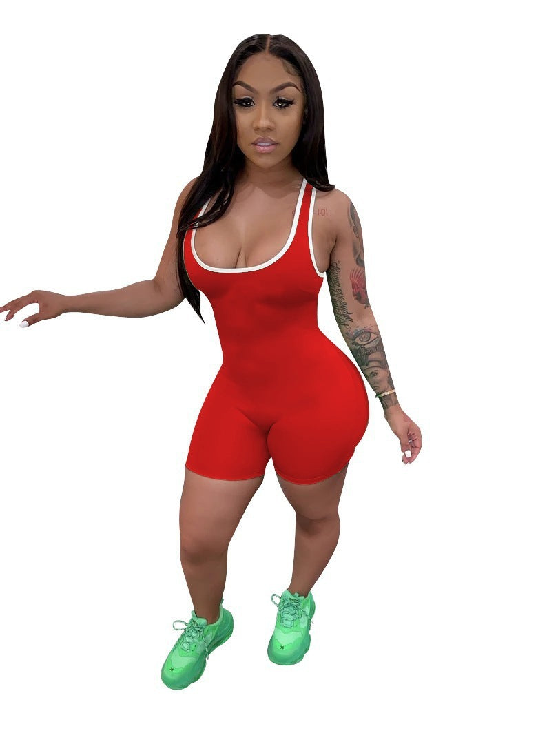 Women's Sexy Solid Color Casual Sports Vest Jumpsuit