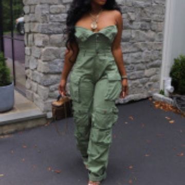 Single-breasted Multi-pocket Workwear Jumpsuit