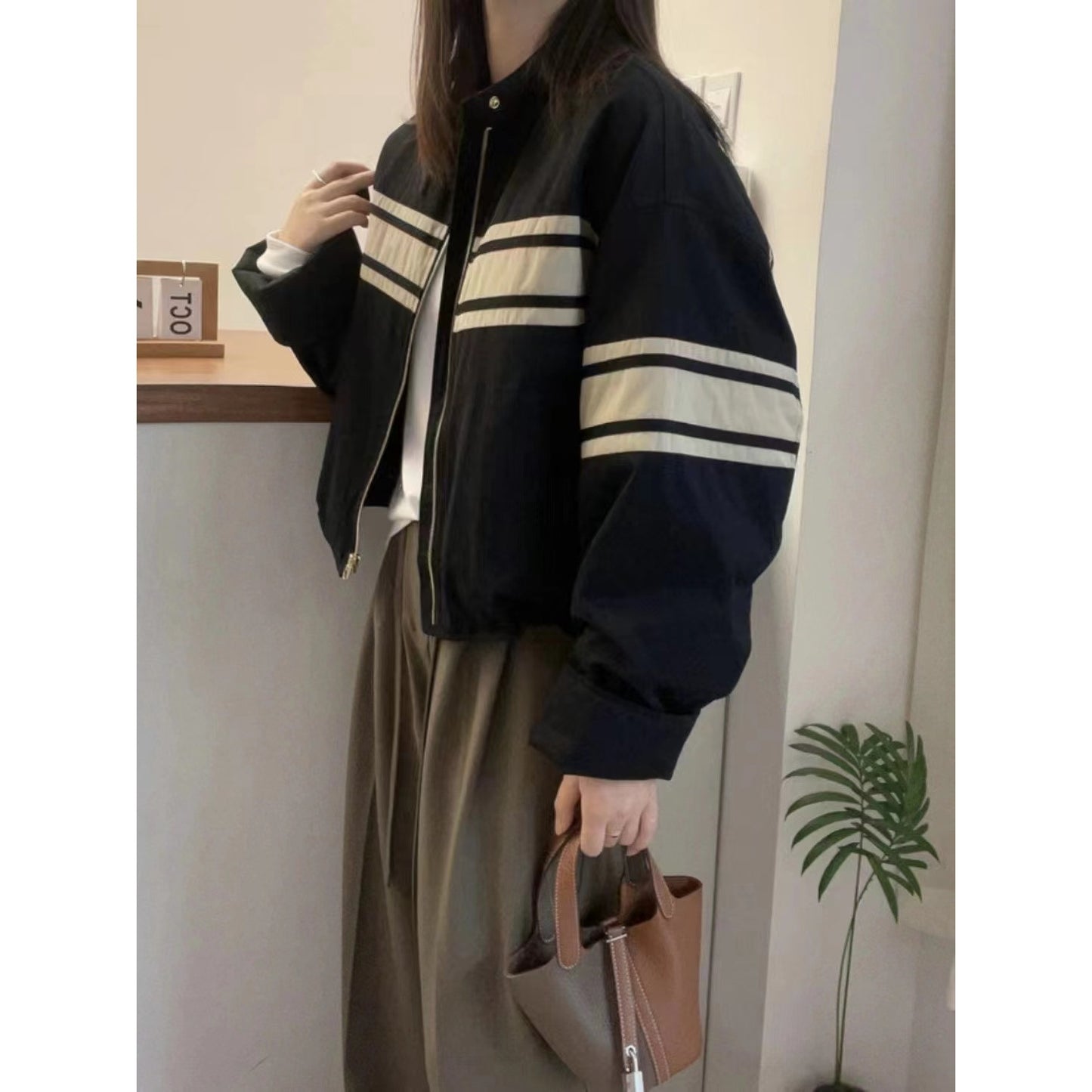 Striped Cotton Jacket Women's Cotton-padded Coat