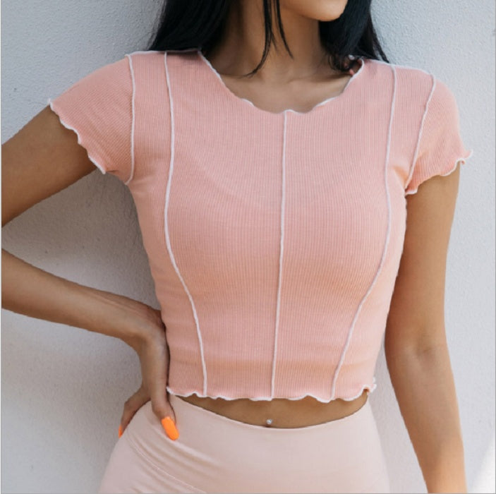 Cropped Short Sleeve T-Shirt Ruffle Sport