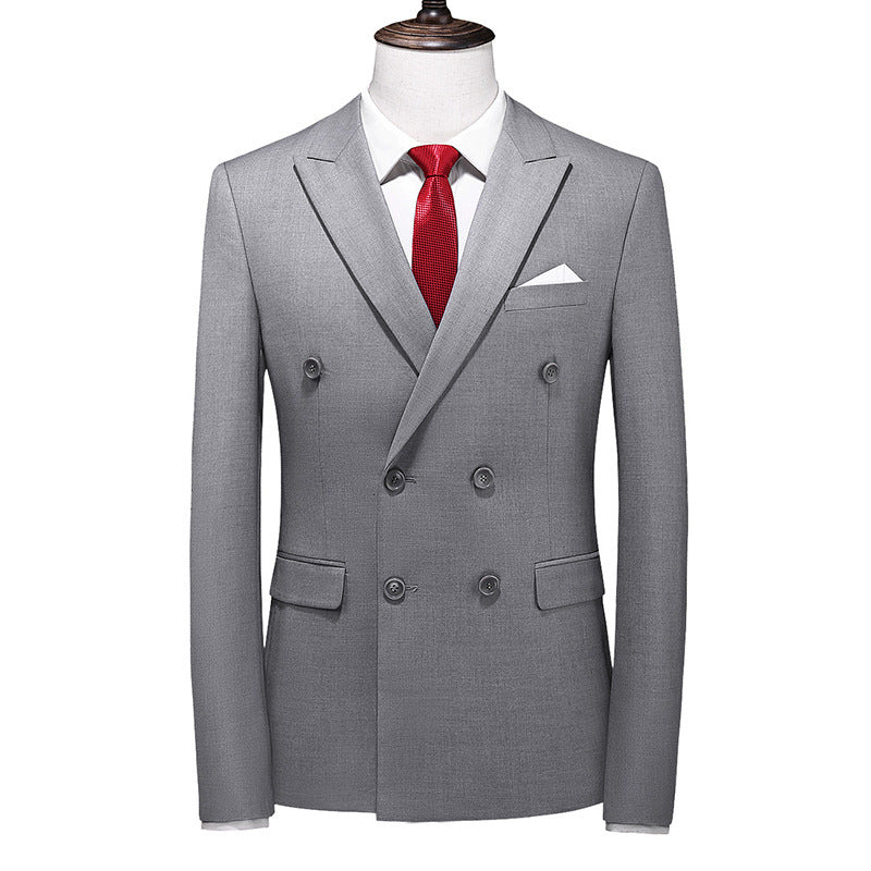 Men's Slim-fit Solid Color Double-row Two-button Suit