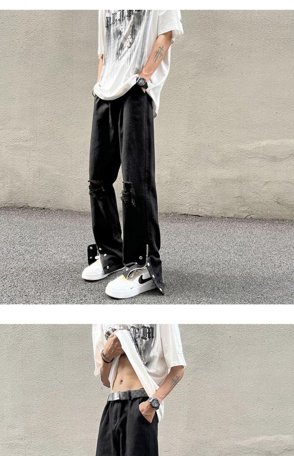 American Vibe Style Ins White Hole Jeans Straight Skinny Row Button Pants