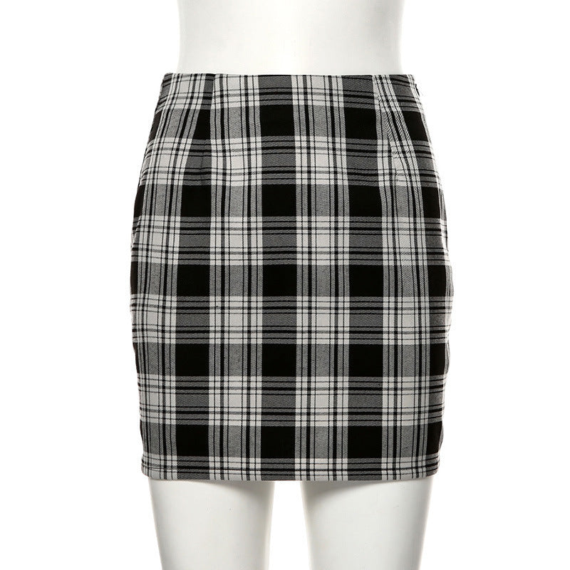 Plaid sexy bag hip skirt