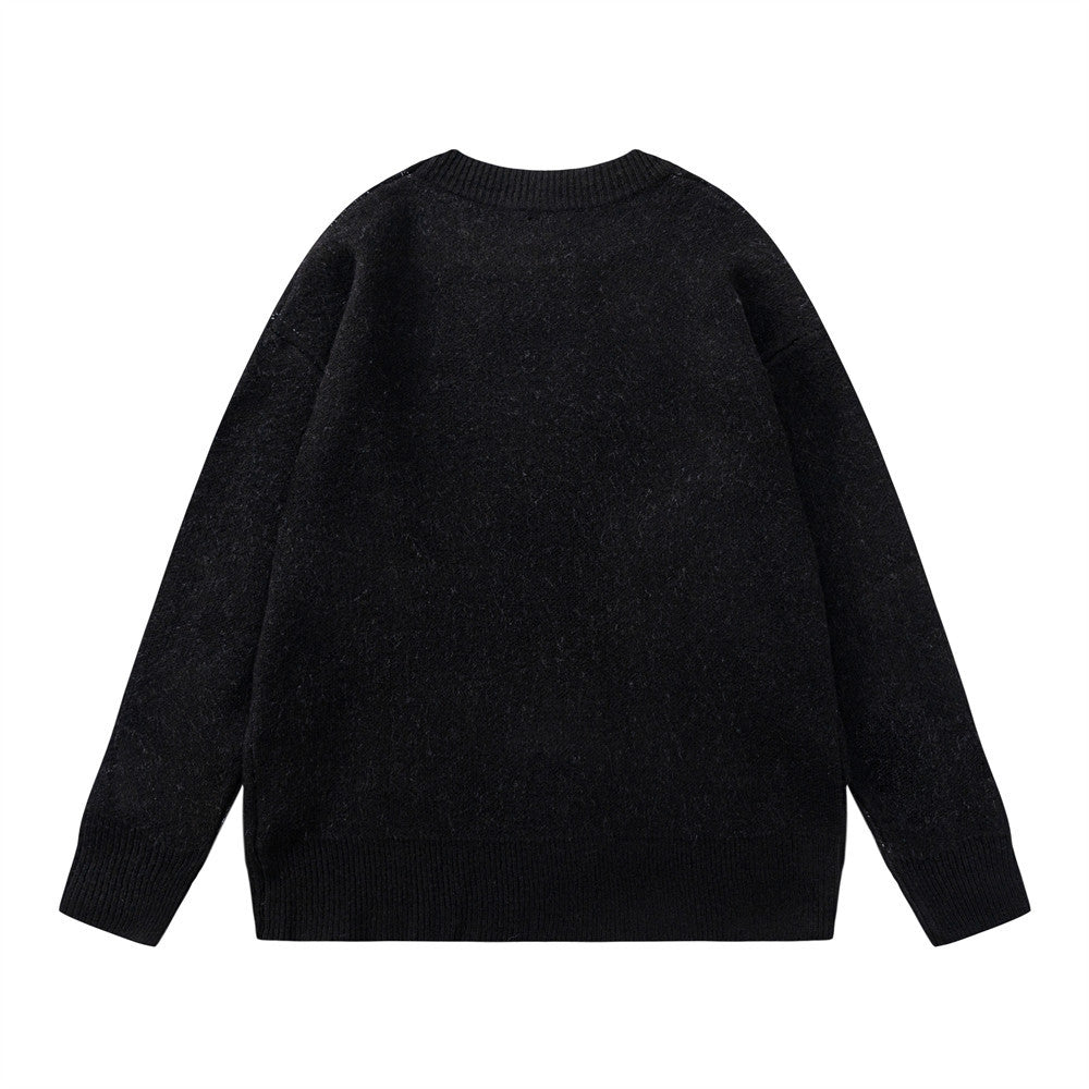 Autumn And Winter Letter Jacquard Slim Round Neck Base Sweater