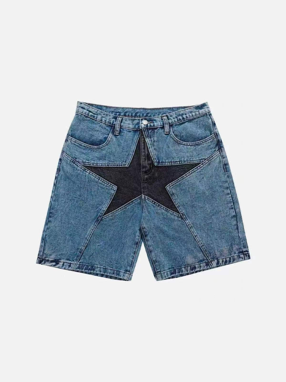 Loose Contrast Color Five-pointed Star Patch Denim Pants