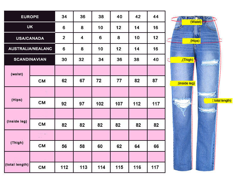 Women's High Waist Straight Ripped Jeans