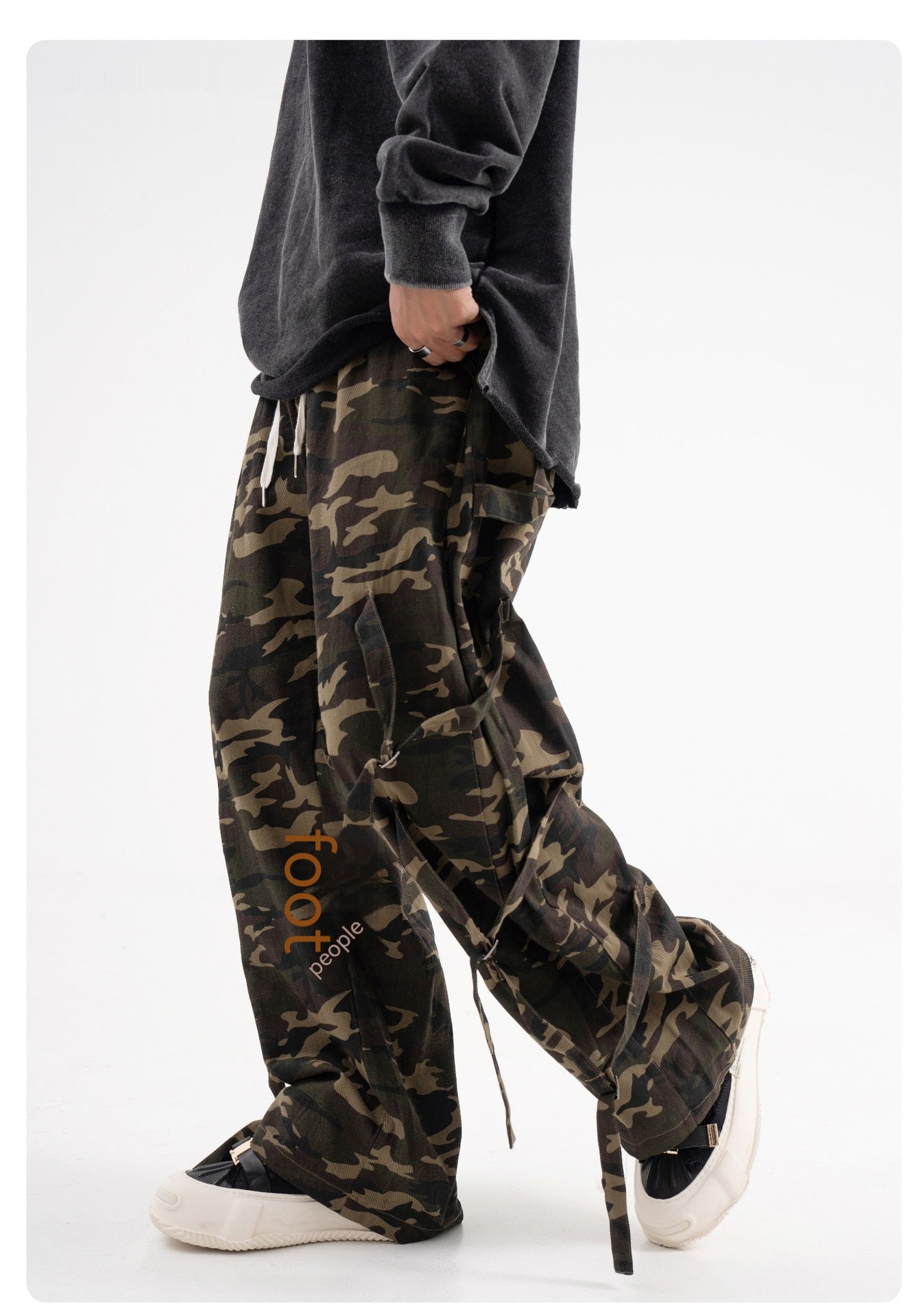 Vintage American Retro Camouflage Cargo Pants with Elastic Waist Drawstring - Couple Street Fashion