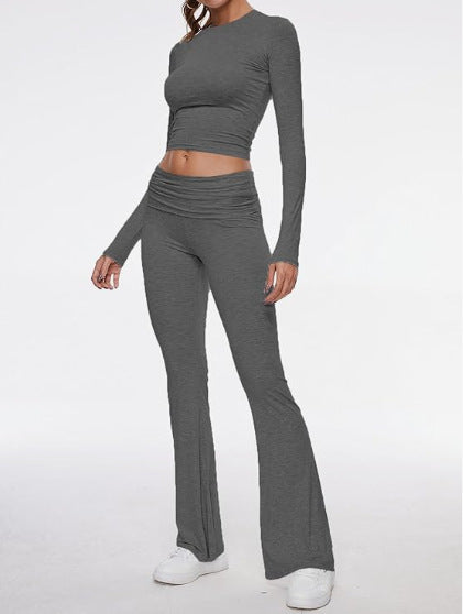 Women's Clothing Round Neck Bell-bottom Pants Suit