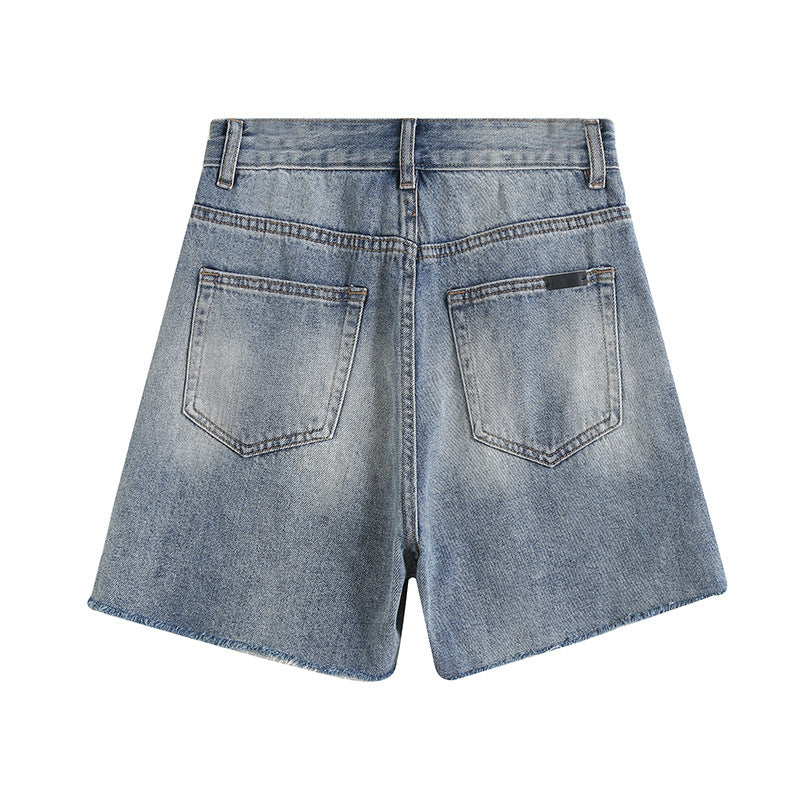 Women's Retro Fashionable Raw Edge Distressed Baggy Denim Shorts