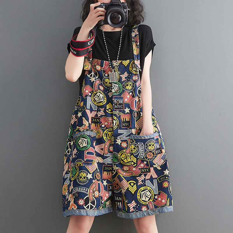 Summer Printed Jean Strap Shorts For Women