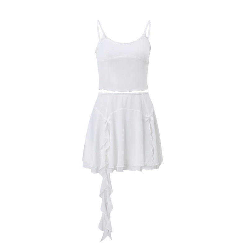 Mesh Camisole Vest Ribbon Skirt