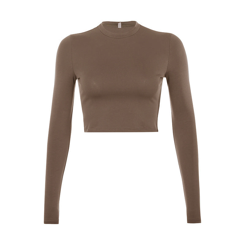 Skinny solid color all-match ladies top