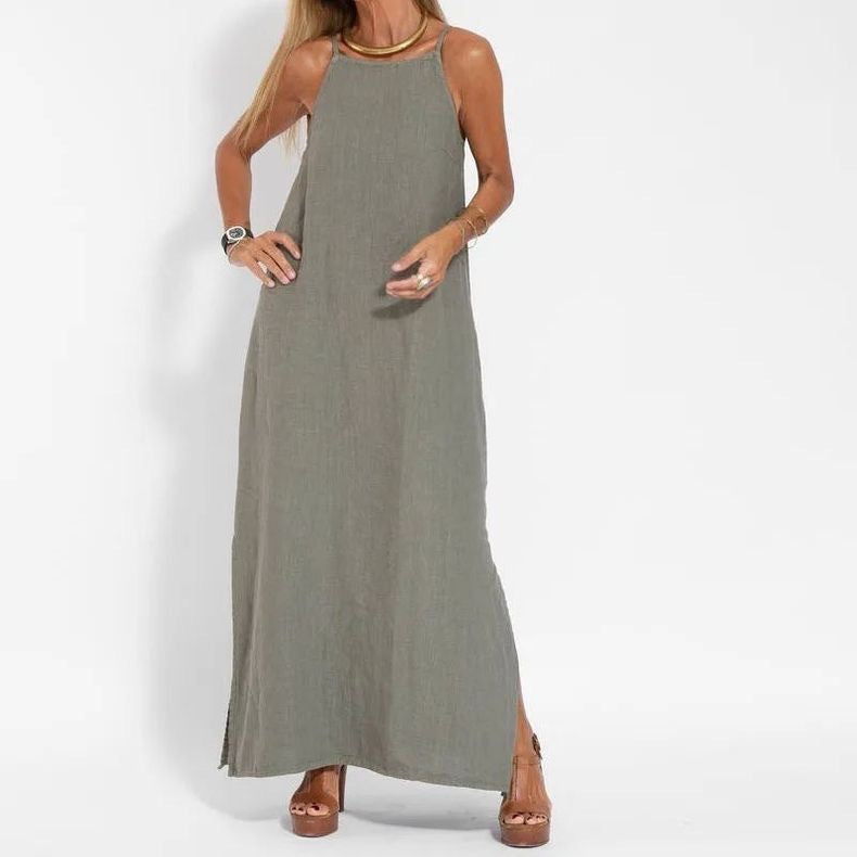 Independent Station Casual Cotton And Linen Split Sling Dress