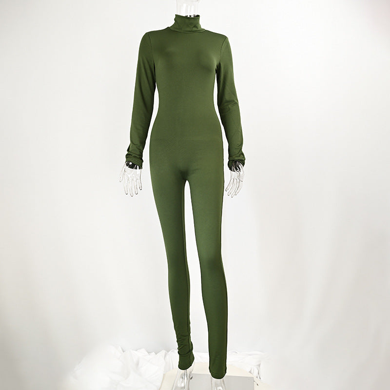 Autumn And Winter Solid Color Tight Long Sleeve Fleece-lined Yoga Jumpsuit